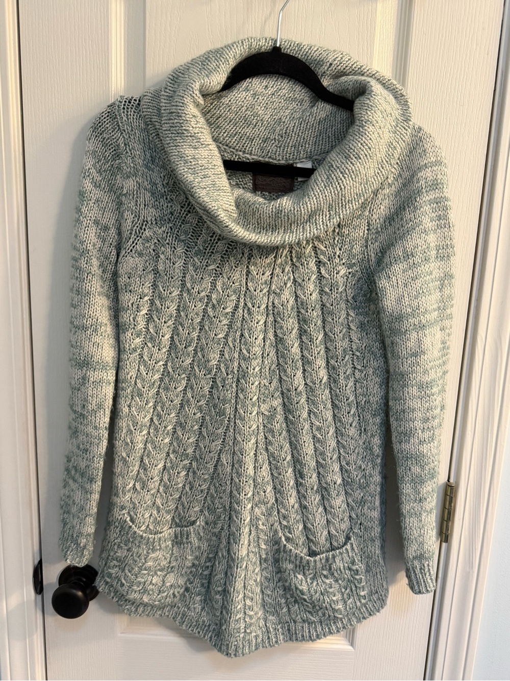 Cowl Neck Cable Knit Sweater - Light Sage
